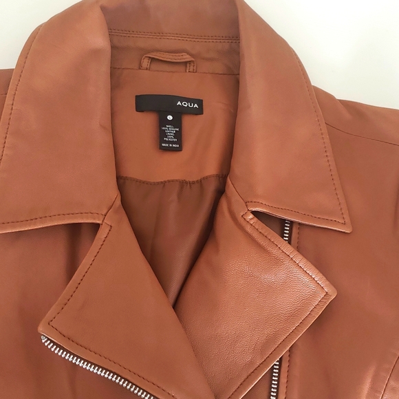 AQUA 100% Genuine leather jacket in camel sz L - Picture 12 of 12